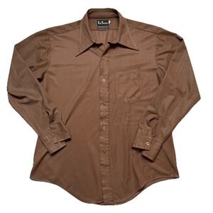 Vintage Bud Berma Brown Button Up Shirt Men's 16-16.5 L Made in Korea 70s READ